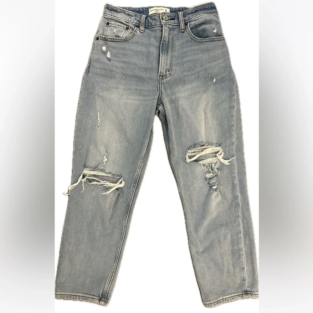 Abercrombie & Fitch‎ Curve Love Mom Jeans Women's 24/0 High Rise Blue Distressed